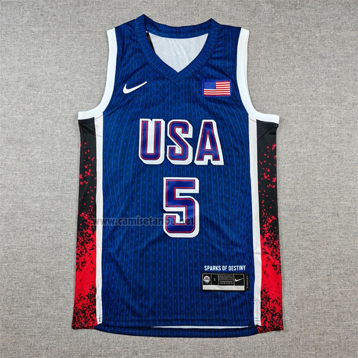 Camiseta USA 2024 Anthony Edwards #5 Azul1